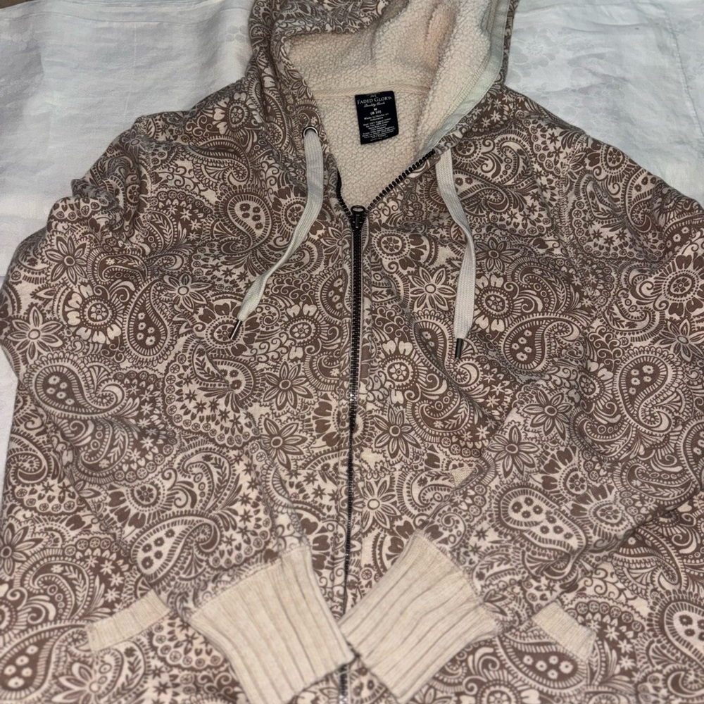 Faded Glory Brown Paisley Zip-Up Sweater